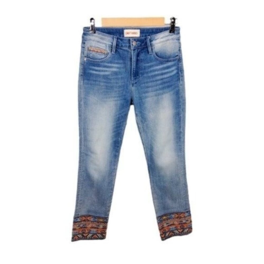 Driftwood Colette Southwestern Embroidered Cropped Straight Leg Jeans Blue 26